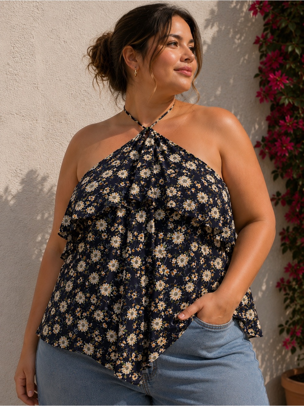 SHEIN -Navy Floral Halter TopSize XL